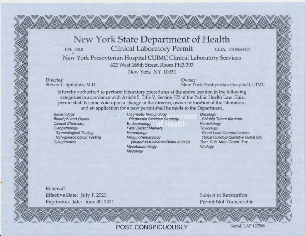 Laboratory Permits and Accreditations Pathology