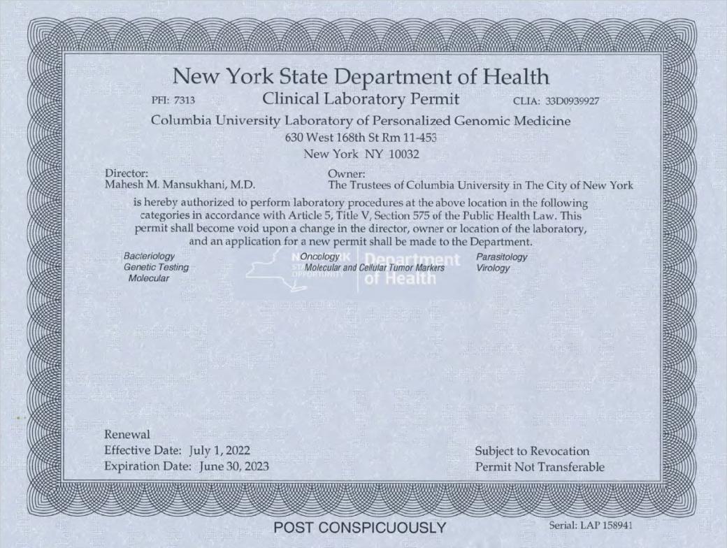 Laboratory Permits and Accreditations Pathology