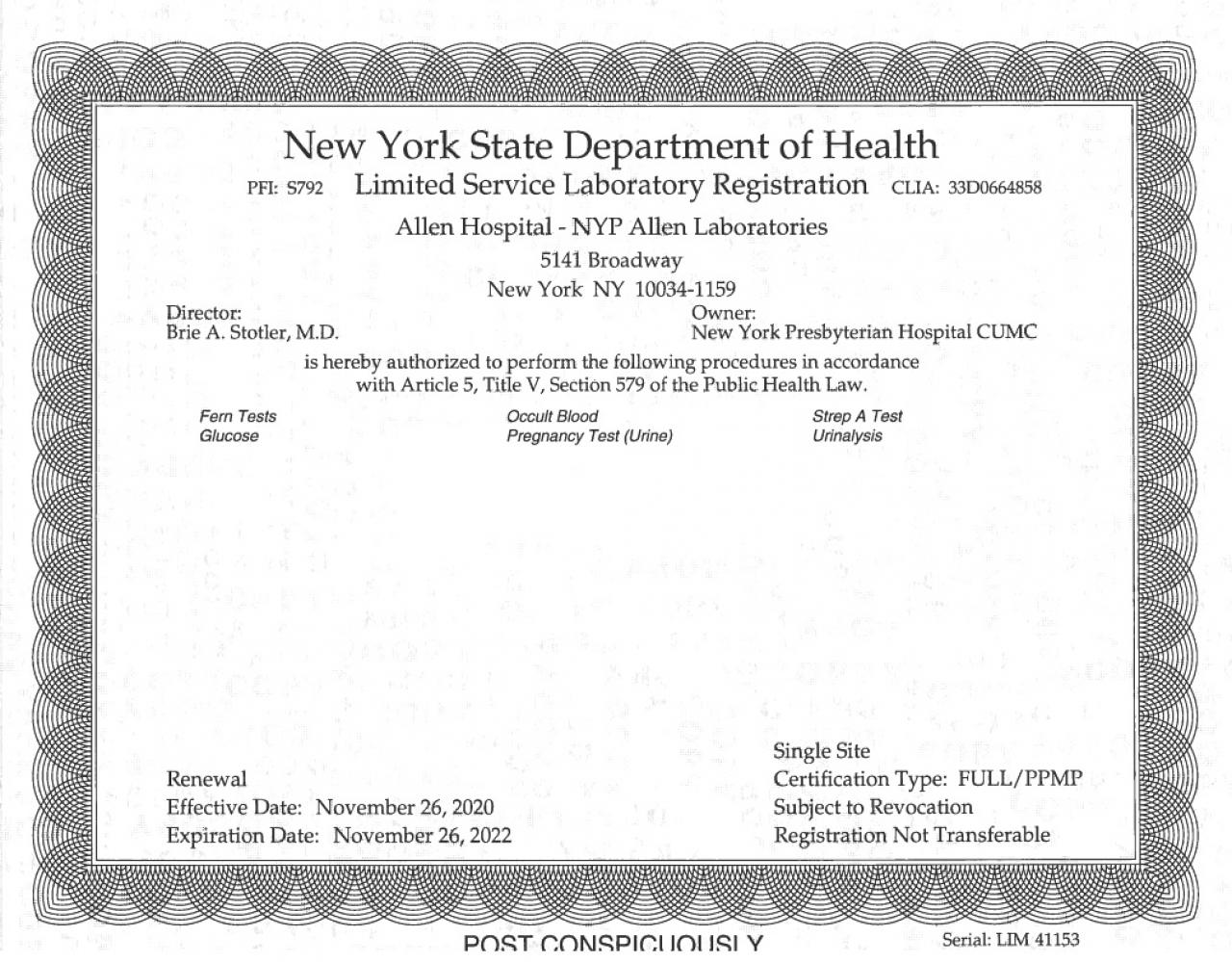 Laboratory Permits and Accreditations Pathology