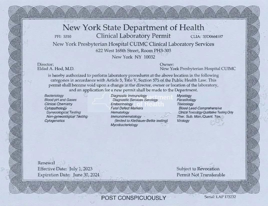 Laboratory Permits and Accreditations Pathology