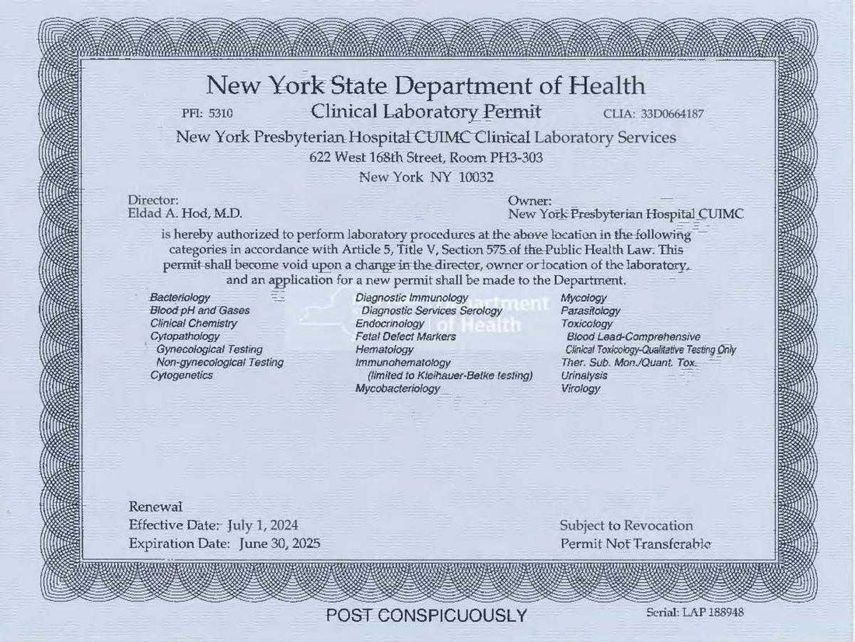 Laboratory Permits and Accreditations Pathology