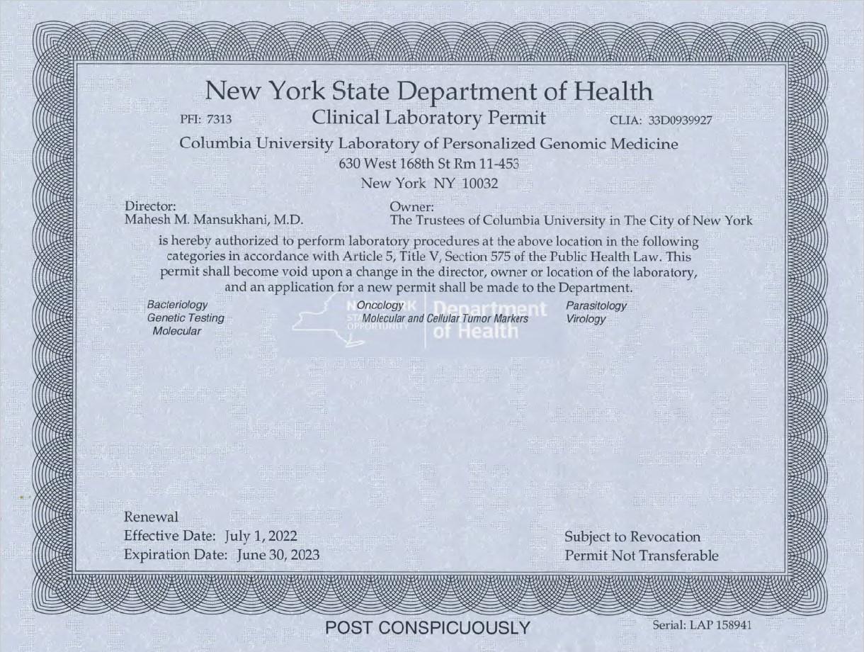 Laboratory Permits and Accreditations Pathology