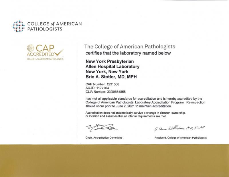 Laboratory Permits and Accreditations Pathology