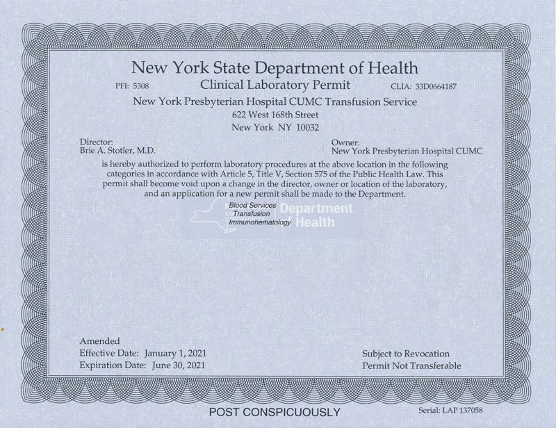 Laboratory Permits and Accreditations Pathology